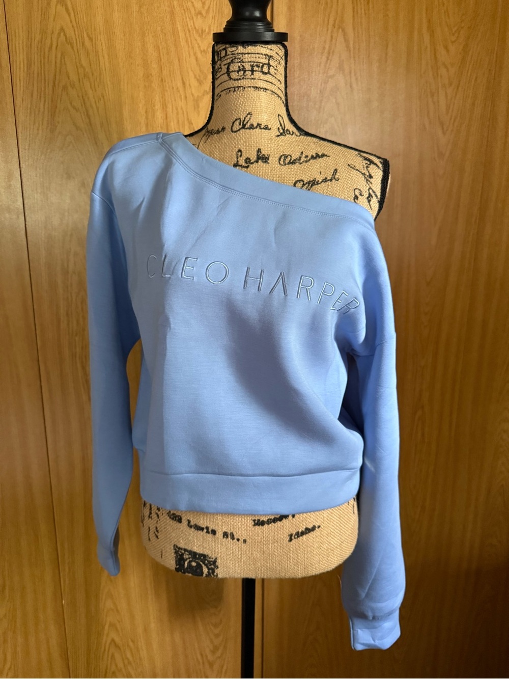 Cleo Harper Embroidered Off-Shoulder Sweatshirt - Sky Blue
